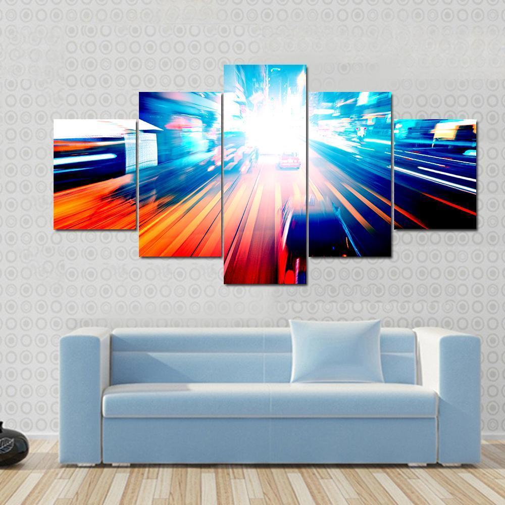 Colorful Night Traffic Canvas Wall Art-5 Pop-Gallery Wrap-47" x 32"-Tiaracle