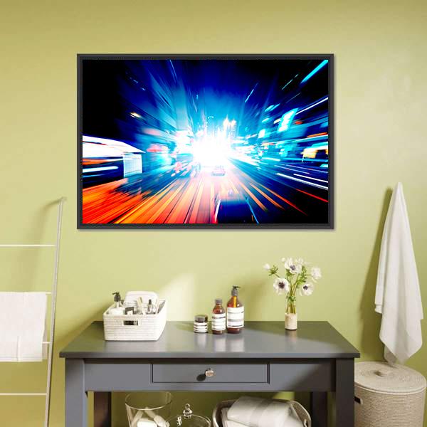 Colorful Night Traffic Canvas Wall Art-3 Horizontal-Gallery Wrap-25" x 16"-Tiaracle