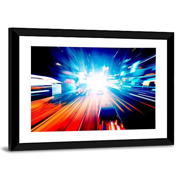 Colorful Night Traffic Canvas Wall Art-3 Horizontal-Gallery Wrap-25" x 16"-Tiaracle