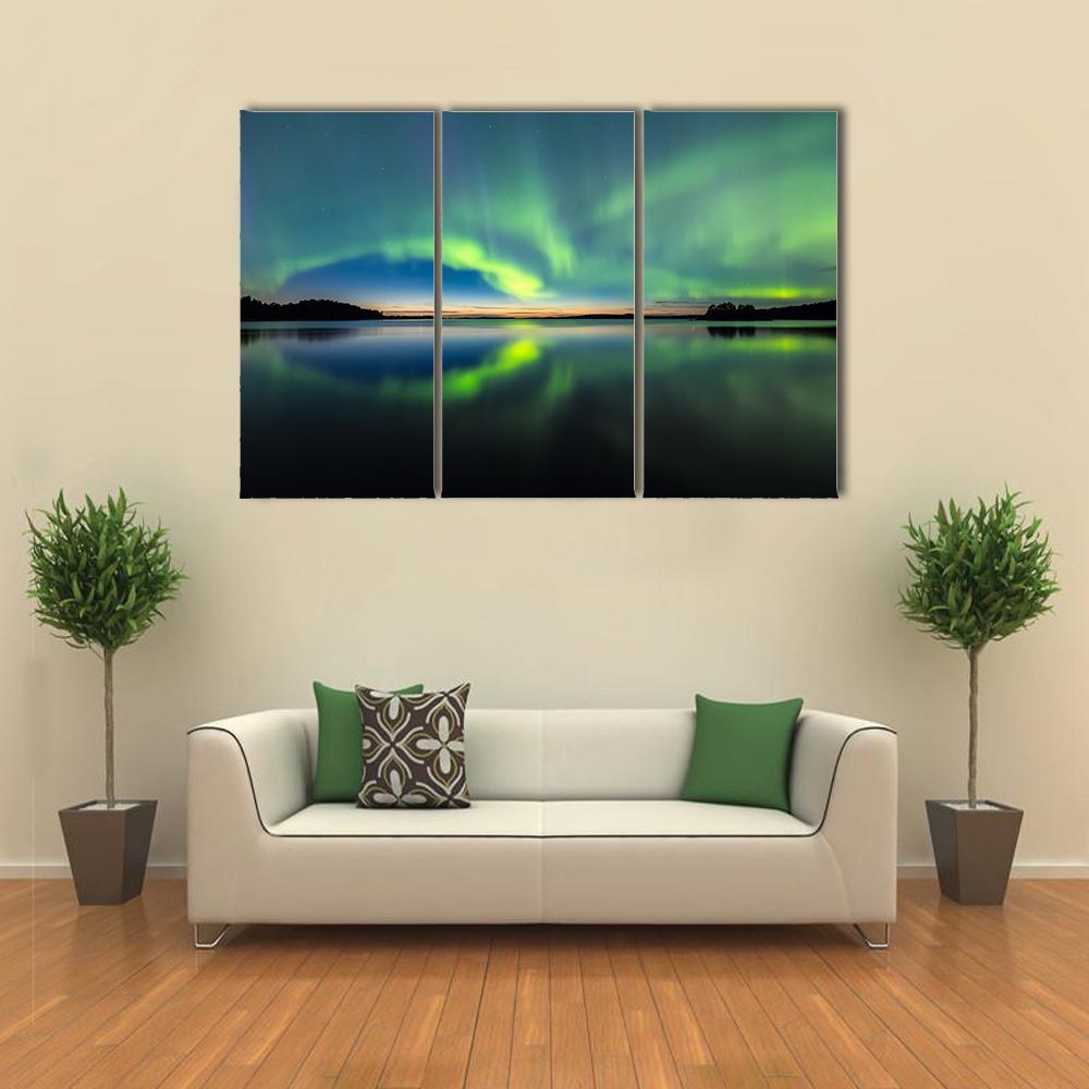 Northern Lights In Sky Canvas Wall Art-3 Horizontal-Gallery Wrap-37" x 24"-Tiaracle