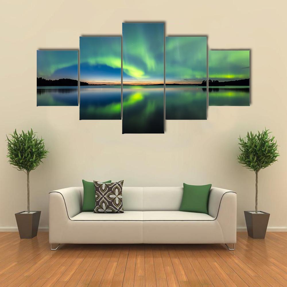 Northern Lights In Sky Canvas Wall Art-5 Pop-Gallery Wrap-47" x 32"-Tiaracle