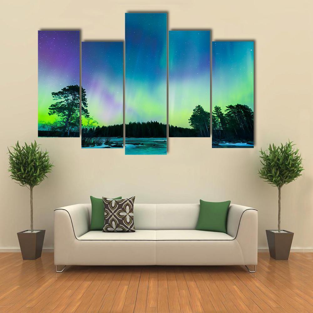 Colorful Northern Lights Canvas Wall Art-5 Pop-Gallery Wrap-47" x 32"-Tiaracle