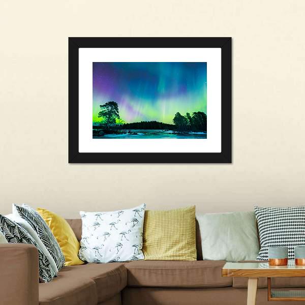 Colorful Northern Lights Panoramic Canvas Wall Art-1 Piece-36" x 12"-Tiaracle