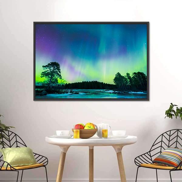 Colorful Northern Lights Panoramic Canvas Wall Art-1 Piece-36" x 12"-Tiaracle
