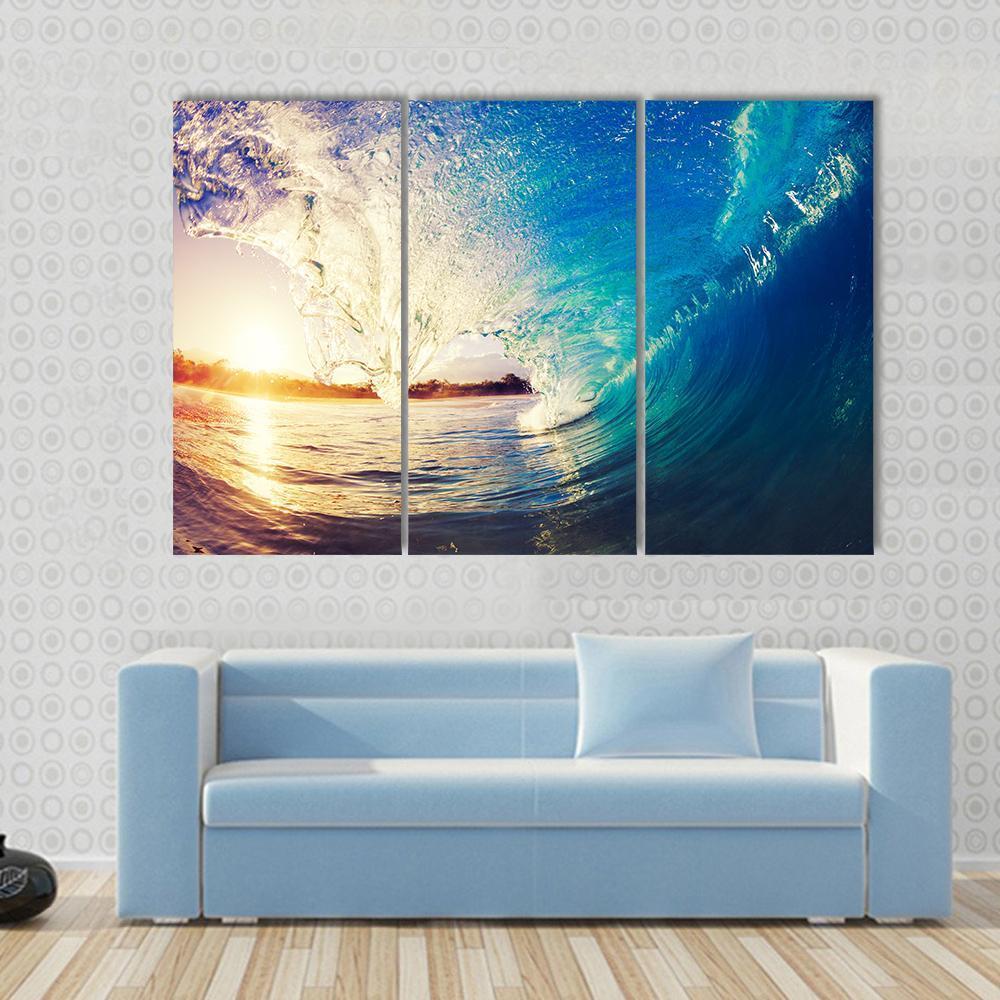 Colorful Ocean Wave Canvas Wall Art-3 Horizontal-Gallery Wrap-37&quot; x 24&quot;-Tiaracle