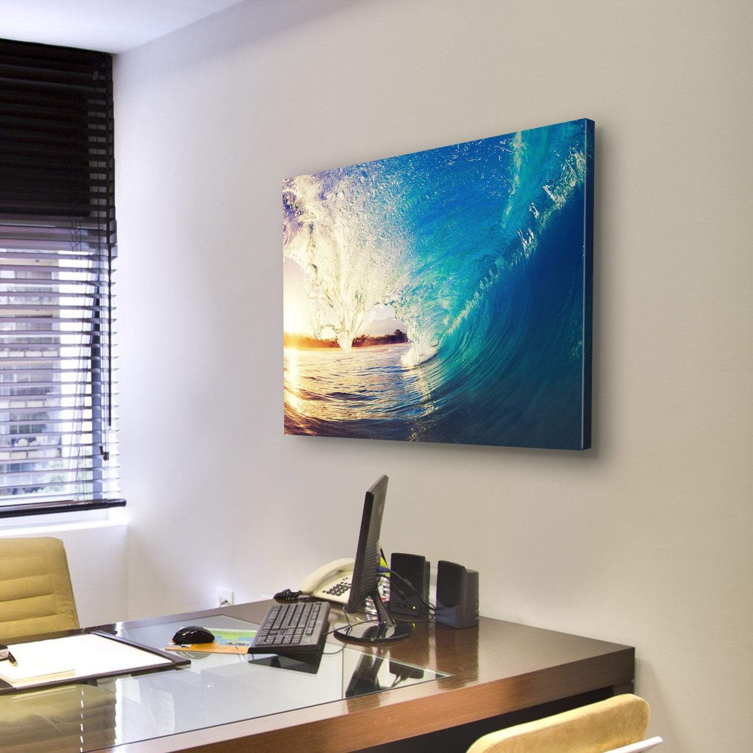 Colorful Ocean Wave Canvas Wall Art-4 Pop-Gallery Wrap-50" x 32"-Tiaracle
