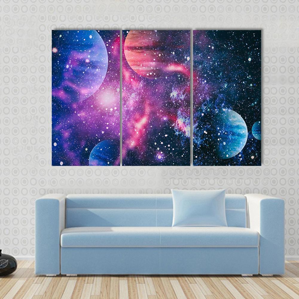 Colorful Planet Illustration Canvas Wall Art-3 Horizontal-Gallery Wrap-37" x 24"-Tiaracle
