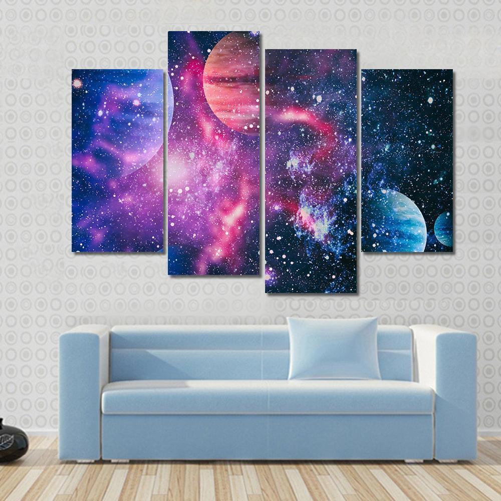 Colorful Planet Illustration Canvas Wall Art-4 Pop-Gallery Wrap-50" x 32"-Tiaracle