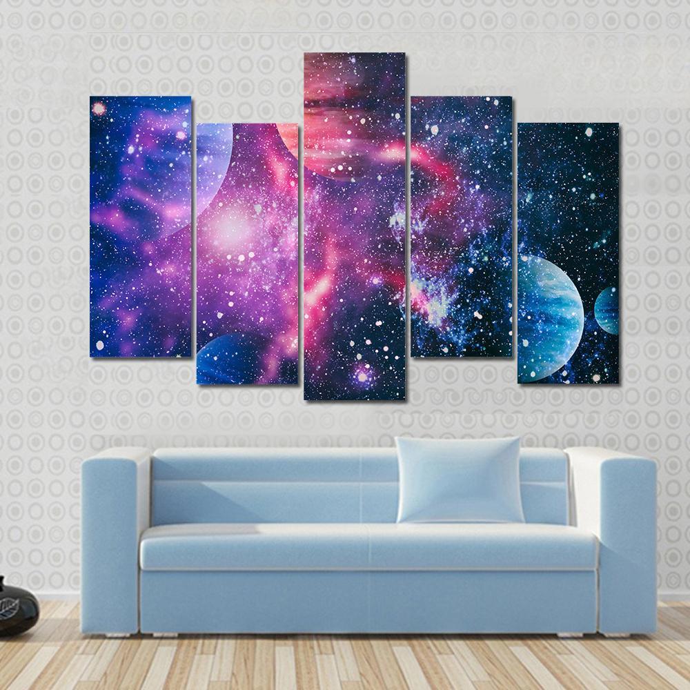 Colorful Planet Illustration Canvas Wall Art-5 Pop-Gallery Wrap-47" x 32"-Tiaracle