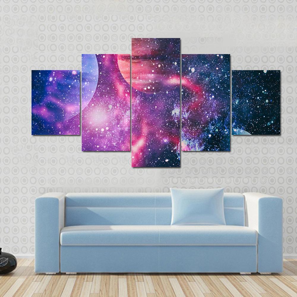 Colorful Planet Illustration Canvas Wall Art-5 Pop-Gallery Wrap-47" x 32"-Tiaracle