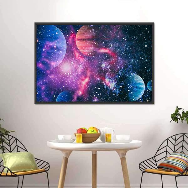 Colorful Planet Illustration Canvas Wall Art-1 Piece-Floating Frame-24" x 16"-Tiaracle