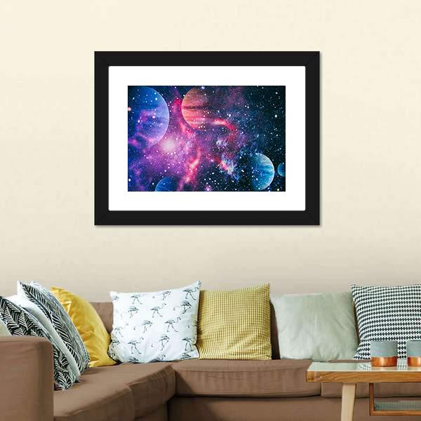Colorful Planet Illustration Canvas Wall Art-1 Piece-Framed Print-20" x 16"-Tiaracle