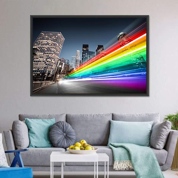 Colorful Rainbow Bus Traffic Canvas Wall Art-3 Horizontal-Gallery Wrap-25" x 16"-Tiaracle