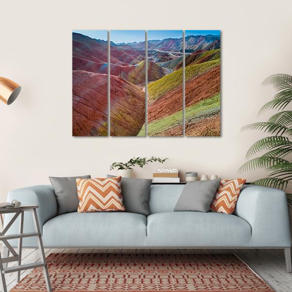 Colorful Rainbow Mountains Canvas Wall Art-4 Horizontal-Gallery Wrap-34" x 24"-Tiaracle