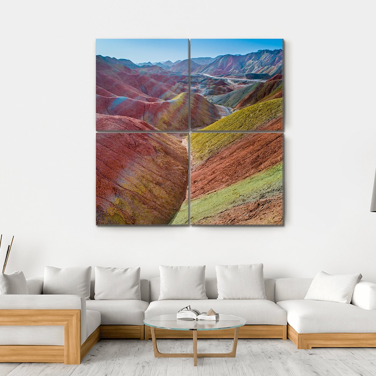 Colorful Rainbow Mountains Canvas Wall Art-4 Square-Gallery Wrap-17" x 17"-Tiaracle