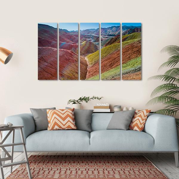 Colorful Rainbow Mountains Canvas Wall Art-5 Horizontal-Gallery Wrap-22" x 12"-Tiaracle