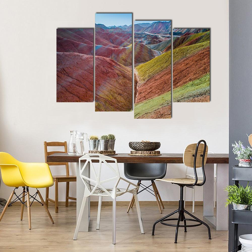 Colorful Rainbow Mountains Canvas Wall Art-4 Pop-Gallery Wrap-50" x 32"-Tiaracle