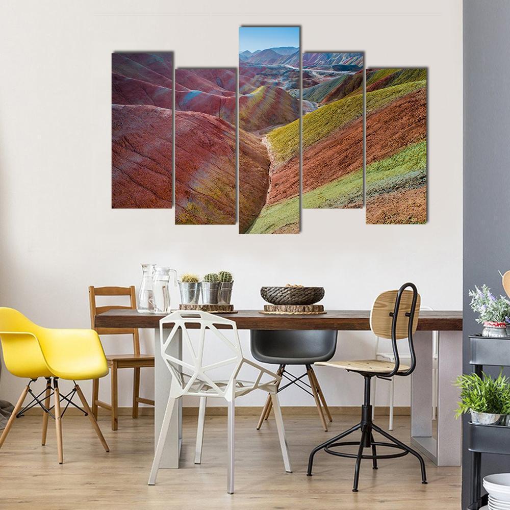 Colorful Rainbow Mountains Canvas Wall Art-5 Pop-Gallery Wrap-47" x 32"-Tiaracle