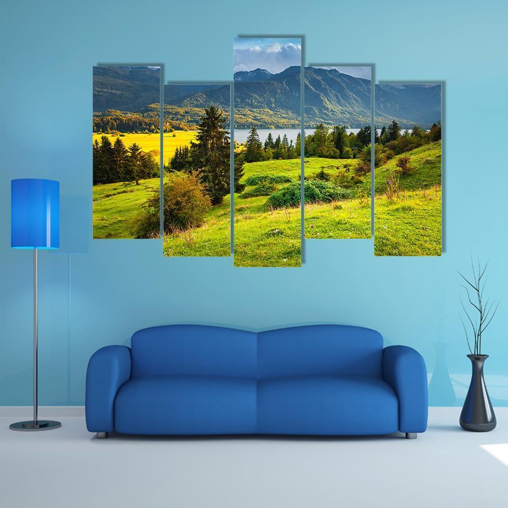 Morning On Bohinj Lake Canvas Wall Art-5 Pop-Gallery Wrap-47" x 32"-Tiaracle