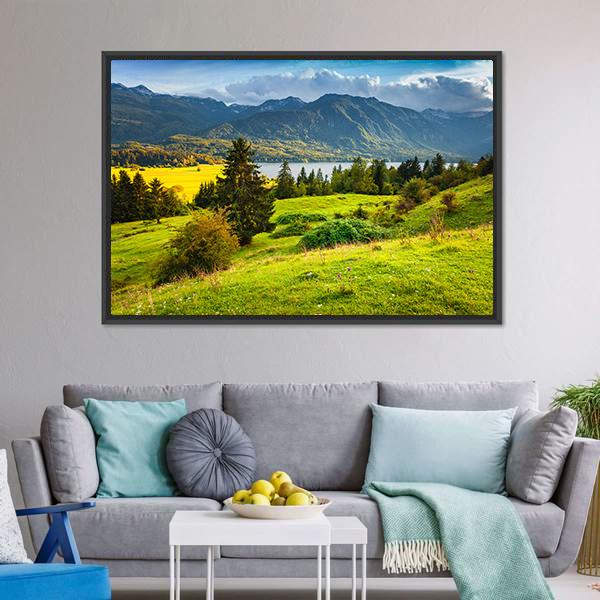 Morning On Bohinj Lake Canvas Wall Art-3 Horizontal-Gallery Wrap-25" x 16"-Tiaracle