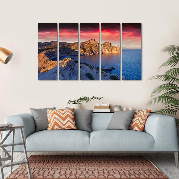Summer Sunrise On Sea Canvas Wall Art-5 Horizontal-Gallery Wrap-22" x 12"-Tiaracle