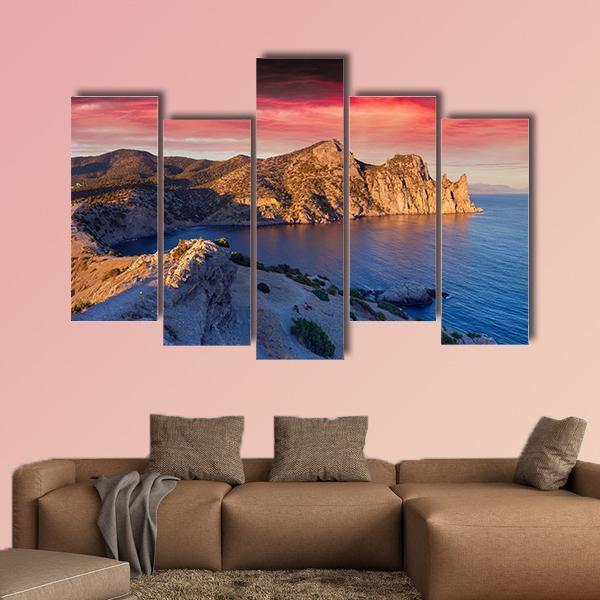 Summer Sunrise On Sea Canvas Wall Art-5 Pop-Gallery Wrap-47" x 32"-Tiaracle