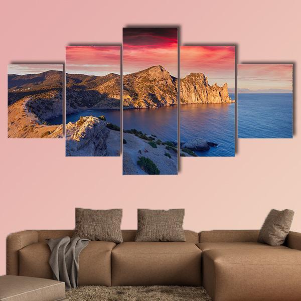 Summer Sunrise On Sea Canvas Wall Art-5 Star-Gallery Wrap-62" x 32"-Tiaracle