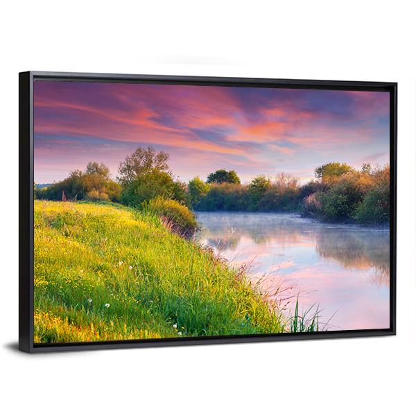 Colorful Sunrise On River Canvas Wall Art-3 Horizontal-Gallery Wrap-25" x 16"-Tiaracle