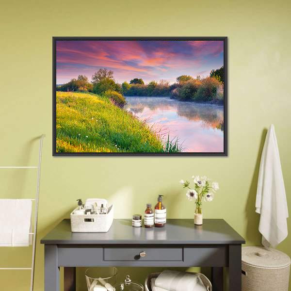 Colorful Sunrise On River Canvas Wall Art-3 Horizontal-Gallery Wrap-25" x 16"-Tiaracle
