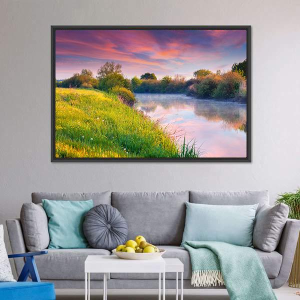Colorful Sunrise On River Canvas Wall Art-3 Horizontal-Gallery Wrap-25" x 16"-Tiaracle