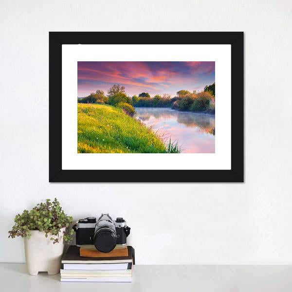 Colorful Sunrise On River Canvas Wall Art-3 Horizontal-Gallery Wrap-25" x 16"-Tiaracle