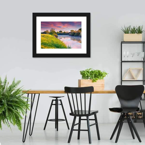 Colorful Sunrise On River Canvas Wall Art-3 Horizontal-Gallery Wrap-25" x 16"-Tiaracle