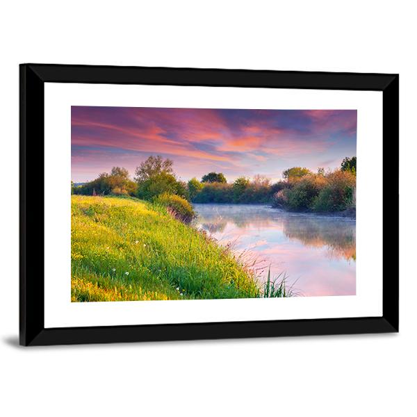 Colorful Sunrise On River Panoramic Canvas Wall Art-1 Piece-36" x 12"-Tiaracle