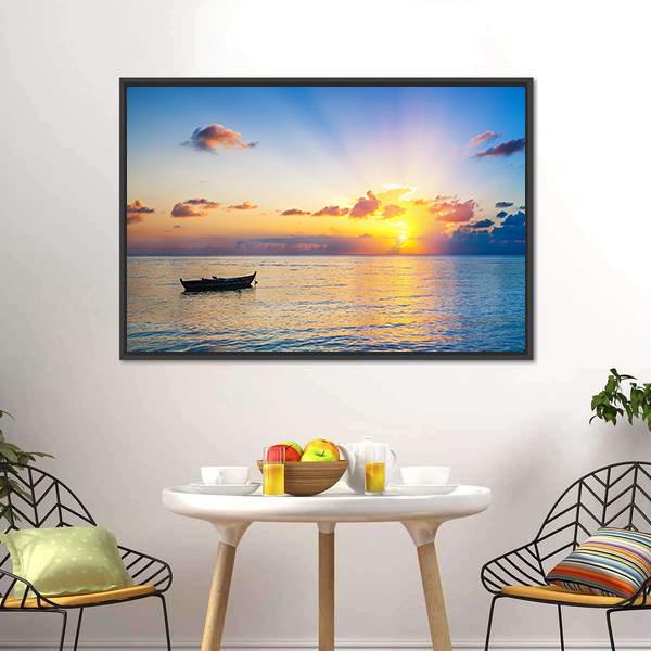 Colorful Sunrise Over Ocean Canvas Wall Art-1 Piece-Floating Frame-24" x 16"-Tiaracle