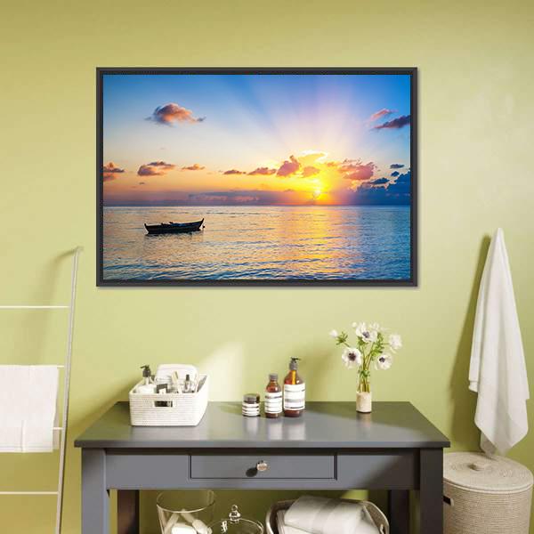 Colorful Sunrise Over Ocean Canvas Wall Art-5 Horizontal-Gallery Wrap-22" x 12"-Tiaracle