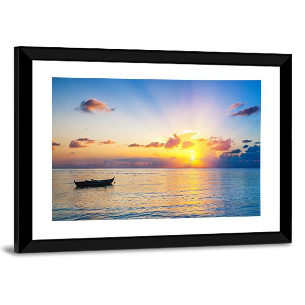 Colorful Sunrise Over Ocean Canvas Wall Art-5 Horizontal-Gallery Wrap-22" x 12"-Tiaracle