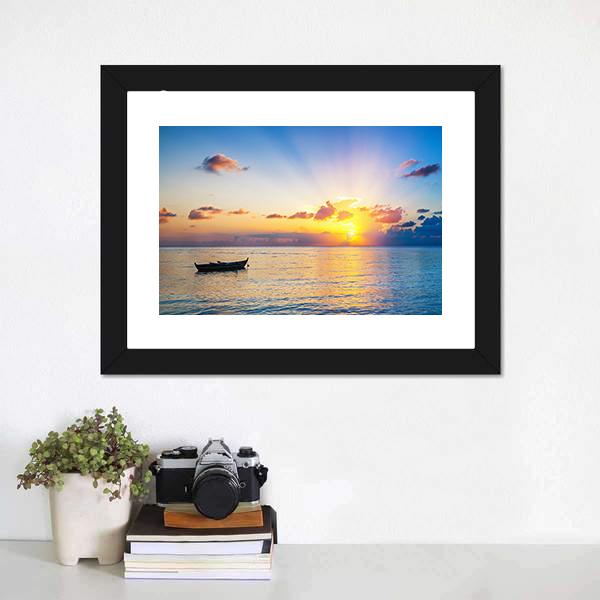 Colorful Sunrise Over Ocean Canvas Wall Art-5 Horizontal-Gallery Wrap-22" x 12"-Tiaracle