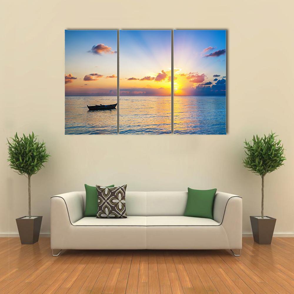 Colorful Sunrise Over Ocean Canvas Wall Art-3 Horizontal-Gallery Wrap-37&quot; x 24&quot;-Tiaracle