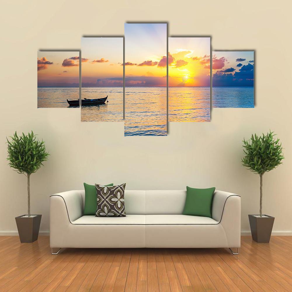 Colorful Sunrise Over Ocean Canvas Wall Art-5 Star-Gallery Wrap-62&quot; x 32&quot;-Tiaracle