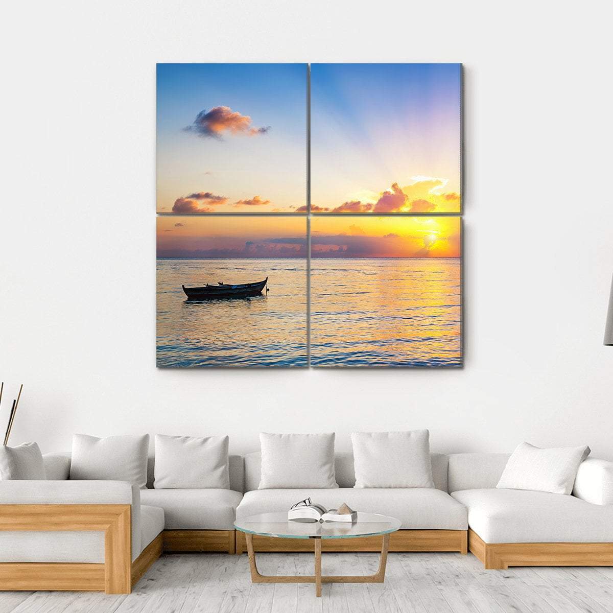 Colorful Sunrise Over Ocean Canvas Wall Art-4 Square-Gallery Wrap-17" x 17"-Tiaracle