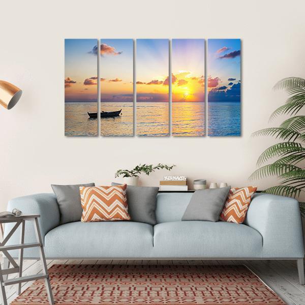 Colorful Sunrise Over Ocean Canvas Wall Art-5 Horizontal-Gallery Wrap-22" x 12"-Tiaracle