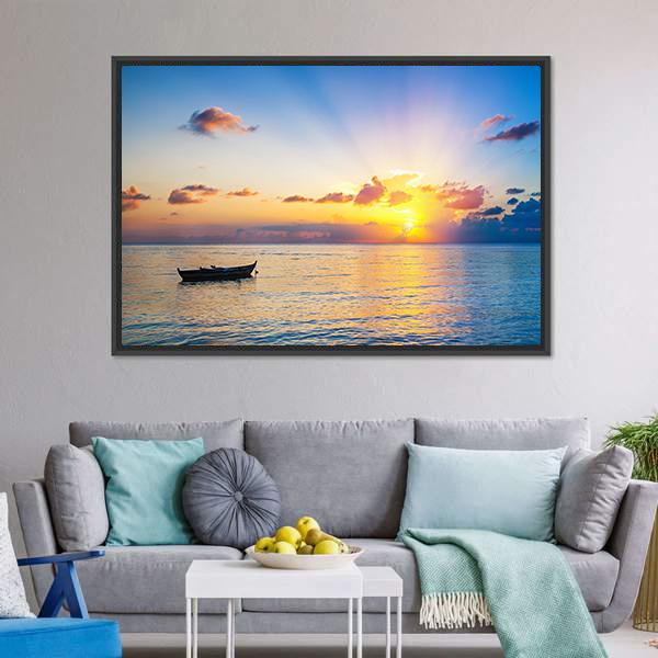 Colorful Sunrise Over Ocean Panoramic Canvas Wall Art-1 Piece-36" x 12"-Tiaracle