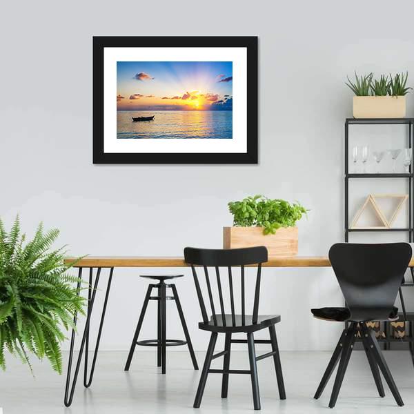 Colorful Sunrise Over Ocean Panoramic Canvas Wall Art-1 Piece-36" x 12"-Tiaracle
