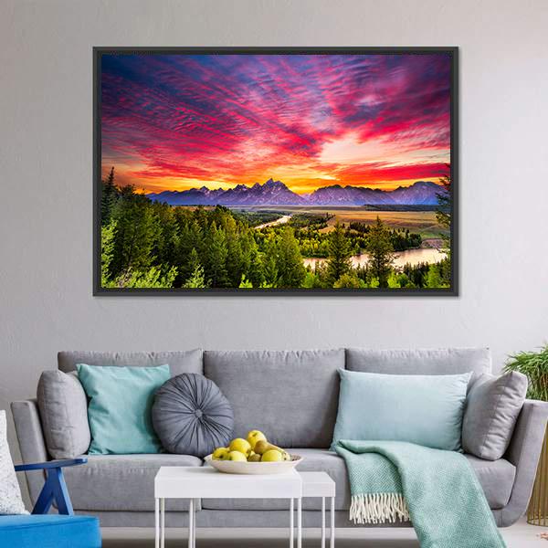 Colorful Sunset At Snake River Canvas Wall Art-1 Piece-Floating Frame-24" x 16"-Tiaracle
