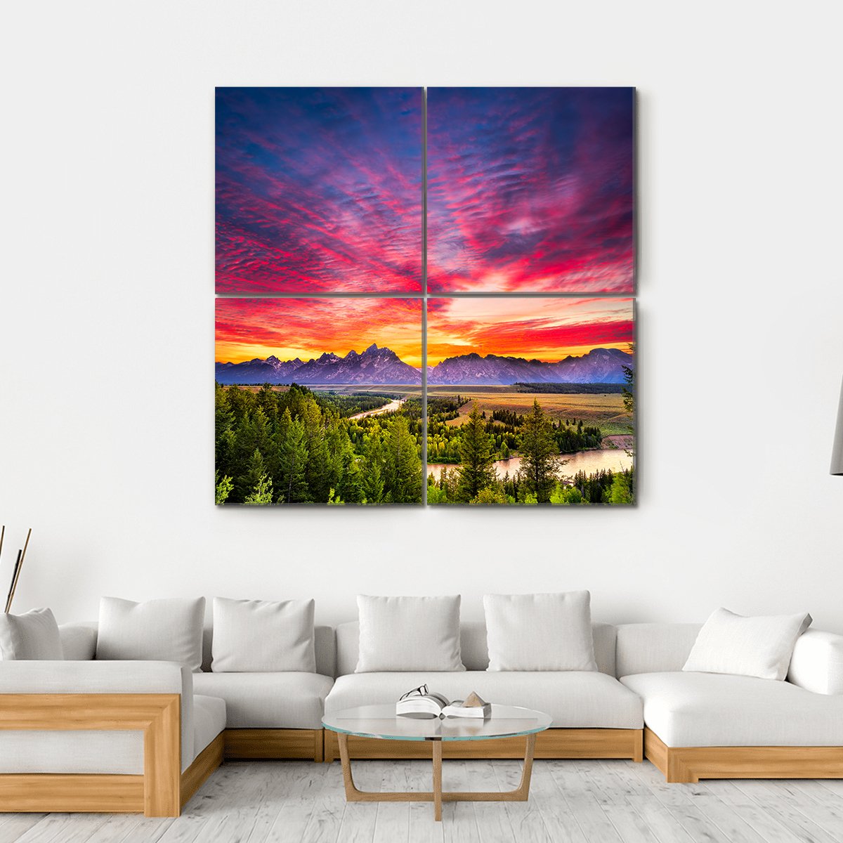Colorful Sunset At Snake River Canvas Wall Art-4 Square-Gallery Wrap-17" x 17"-Tiaracle
