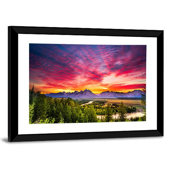 Colorful Sunset At Snake River Canvas Wall Art-5 Horizontal-Gallery Wrap-22" x 12"-Tiaracle