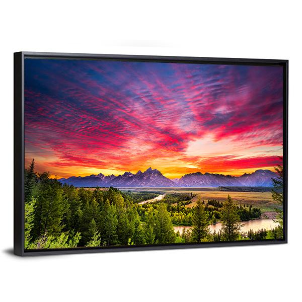 Colorful Sunset At Snake River Canvas Wall Art-5 Horizontal-Gallery Wrap-22" x 12"-Tiaracle