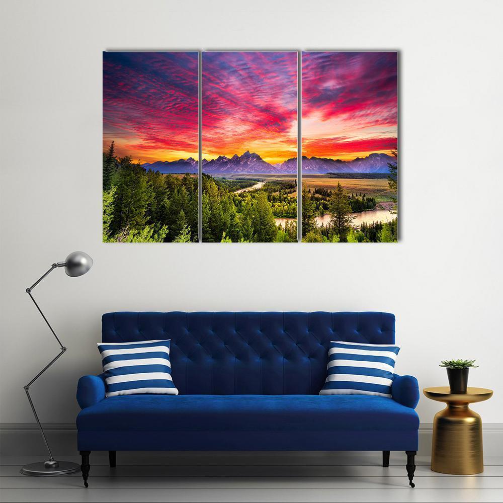 Colorful Sunset At Snake River Canvas Wall Art-3 Horizontal-Gallery Wrap-37" x 24"-Tiaracle