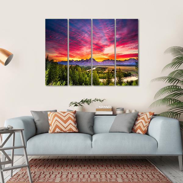 Colorful Sunset At Snake River Canvas Wall Art-4 Horizontal-Gallery Wrap-34" x 24"-Tiaracle