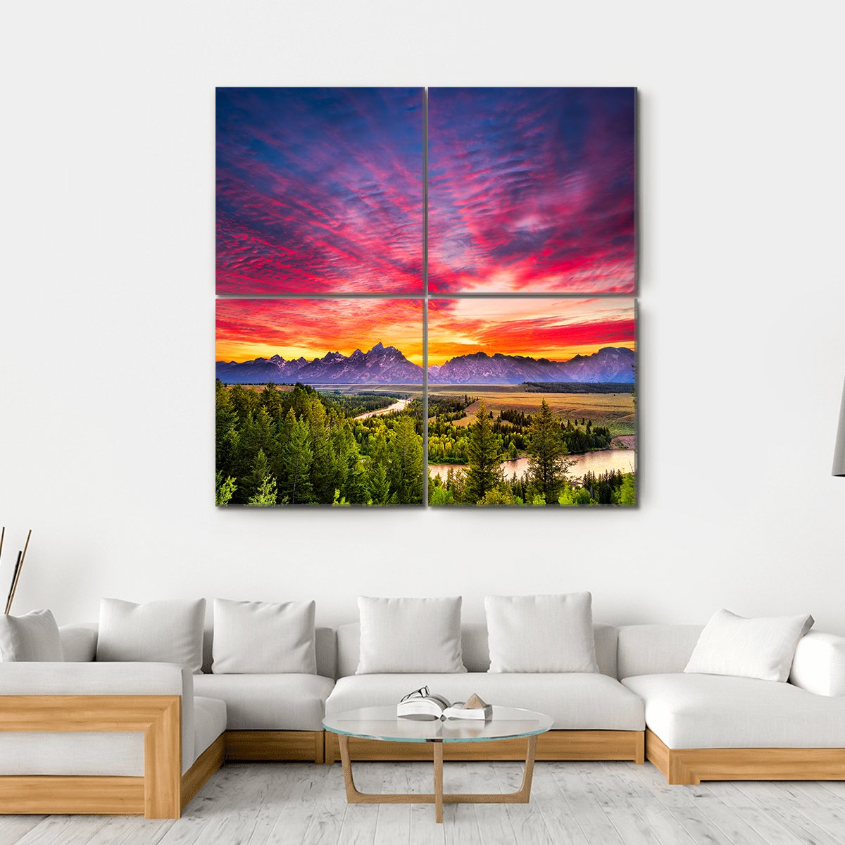 Colorful Sunset At Snake River Canvas Wall Art-4 Square-Gallery Wrap-17" x 17"-Tiaracle